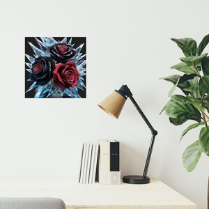 Cuadro de rosas rojas, arte mural de flores oscuras, decoración de pared con flores azul intenso, cuadro elegante de rosas, cuadro de pared romántico oscuro, póster de rosas góticas