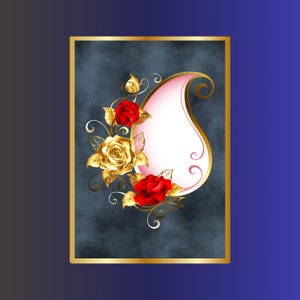 Quadro con rose dorate, elegante decorazione murale su sfondo blu-grigio, poster barocco rosso oro, decorazione murale romantica, elegante e senza tempo, murale con rose dorate