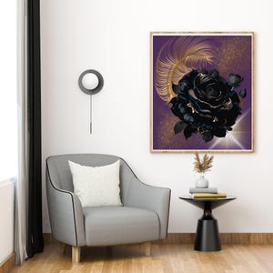 Schwarze Rosen Bild, Stilvolles Wandbild, Edle Schwarze Rose Kunst, Mystische Wanddekoration, Elegante Schwarze Rose Poster, Modern Print