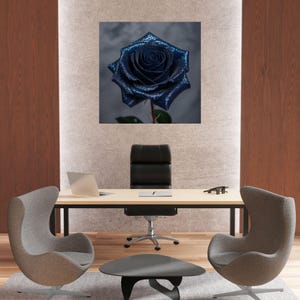 Cuadro de rosas azules, arte mural de flores oscuras, decoración de pared con flores azul intenso, cuadro elegante de rosas, cuadro de pared romántico oscuro, póster de rosas góticas