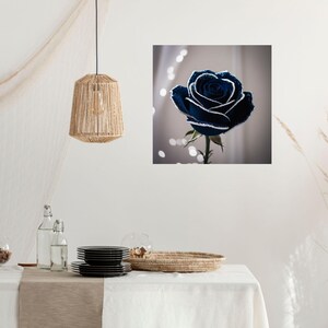 Cuadro de rosas azules, arte mural de flores oscuras, decoración de pared con flores azul intenso, cuadro elegante de rosas, cuadro de pared romántico oscuro, póster de rosas góticas