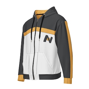 Sudadera con capucha unisex con cremallera Natsuki Return by Death Anime Hero, chaqueta universitaria blanca y gris con la letra N, talla grande - Regalo con la inicial N