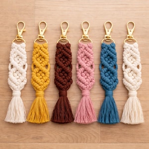 Macrame Boho Keychain – Gift for Teacher – Personalized – Small Thank You – 18 Colors – Handmade