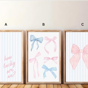 Pink and Blue Wall Art Print | Digital Download | Trendy | Preppy | Bows | Apartment Decor | Dorm Wall Art | Coastal |