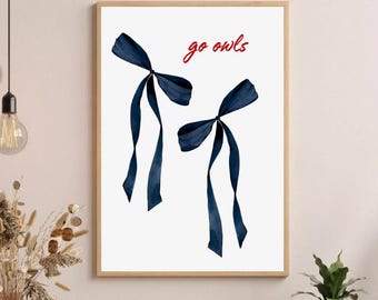 Florida Atlantic University Bow Wall Decor | Dorm | Apartment | Digital Download | Red | Blue | Trendy | Cute | FAU