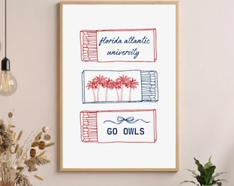 Florida Atlantic University Match Box Wall Decor | Dorm | Apartment | Digital Download | Red | Blue | Trendy | Cute | FAU