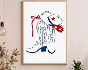 Florida Atlantic University Cowgirl Wall Decor | Dorm | Apartment | Digital Download | Red | Blue | Trendy | Cute | FAU