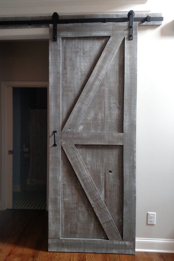 Barn Door 30 Sliding Barn Door In Rough Sawn Pine With Weathered Grey Finish Door Barndoor Sliding Door Farmhouse