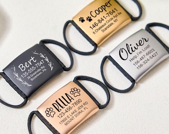 Slide On Dog Tag - Silent Dog Tag - Dog Tags For Dogs Personalized - Dog Name Tag - Custom Dog Collar Tag - Black Dog Tags with Elastic Band