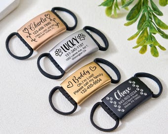 Slide On Dog Tag - Silent Dog Tag - Dog Tags For Dogs Personalized - Dog Name Tag - Custom Dog Collar Tag - Black Dog Tags with Elastic Band