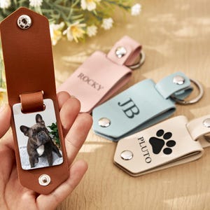 Personliga lädernyckelringar för hundälskare, Anpassad fotonyckelring för hund, Personliga minnesnyckelringar för husdjur, Kondoleansgåvor för husdjursägare bild 3