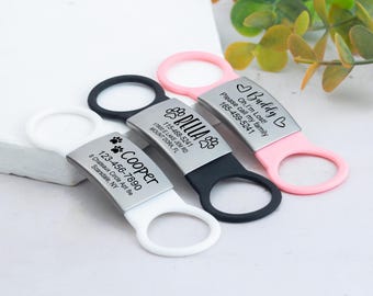 Slide On Dog Tag Engraved Silent Dog Tag Dog Tags For Dogs Personalized Dog Name Tag Custom Dog Collar Tag Black Dog Tags with Elastic Band