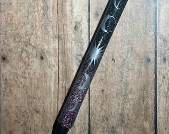 Moon Phase Glitter Pen: Fantasy Resin Black Ink Pen - Celestial Gift