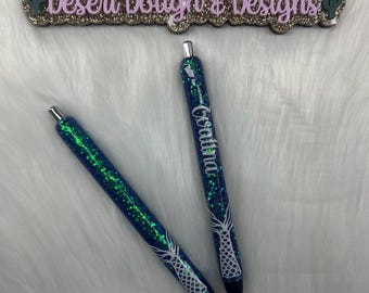 Personalized Mermaid Tail Glitter Pen: Handmade Resin Ocean Stationery