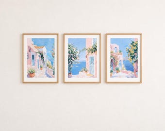 Amalfi Coast Wall Art Set of 3, Italian Coastal Prints, Preppy Dorm Decor, Mediterranean Wall Art, Positano Prints, Digital Download