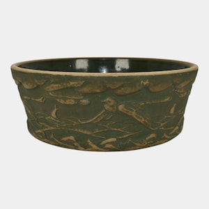 Red Wing Or Monmouth Brush Ware Vintage Art Pottery Green Scenic Ceramic Bowl