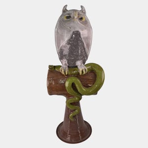 Marvin Bailey Folk Art Pottery Ceramic Perched Owl And Snake Statue