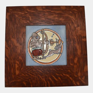 Flint Faience 1920s Zodiac Art Pottery Sagittarius Framed Ceramic Tile
