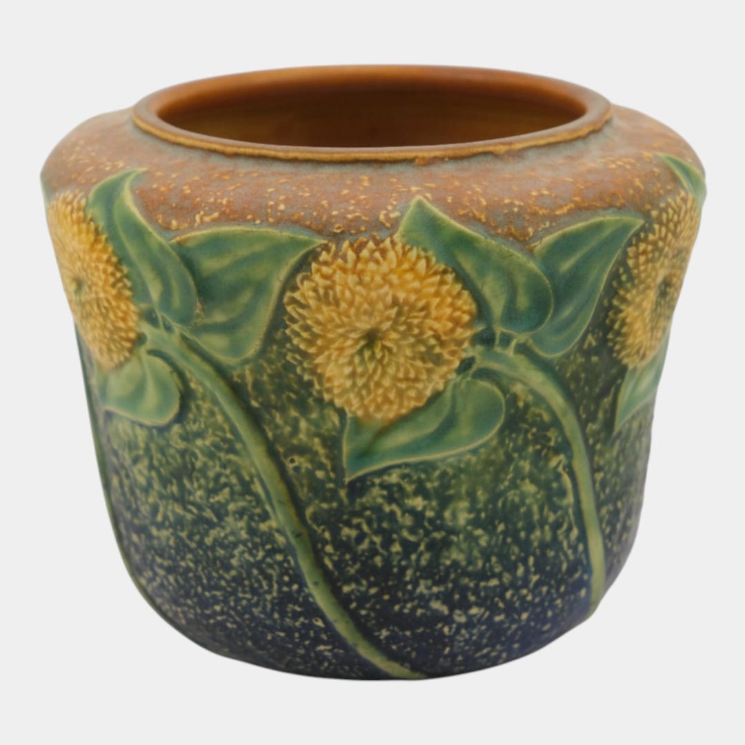 Roseville Sunflower 1930 Vintage Art Pottery Green Ceramic Vase 486-5 ...