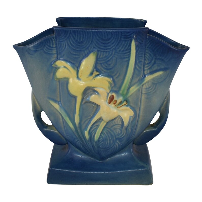 Roseville Pottery Zephyr Lily Blue Pillow Vase 2067 Etsy
