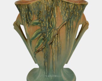 Roseville Moss Tan Green 1936 Vintage Art Deco Pottery Ceramic Vase 778-7