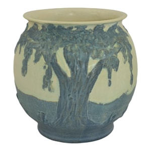 Ephraim Faience 2007 Hand Made Pottery Experimental Blue Scenic Landscape Vase