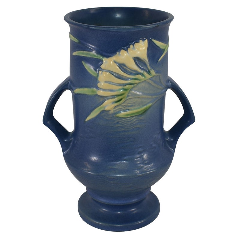 Roseville Pottery Freesia Blue Vase 1239 Etsy