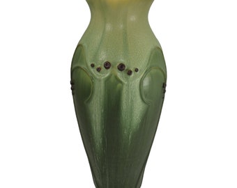 Door Studio Art Pottery 2013 Hand Thrown Arabesque Dark Sage Ceramic Vase Ross