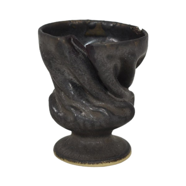 Clark House Studio 2012 George Ohr Style Art Pottery Gunmetal Gray Cabinet Vase