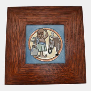 Flint Faience 1920s Zodiac Art Pottery Taurus Framed Ceramic Tile