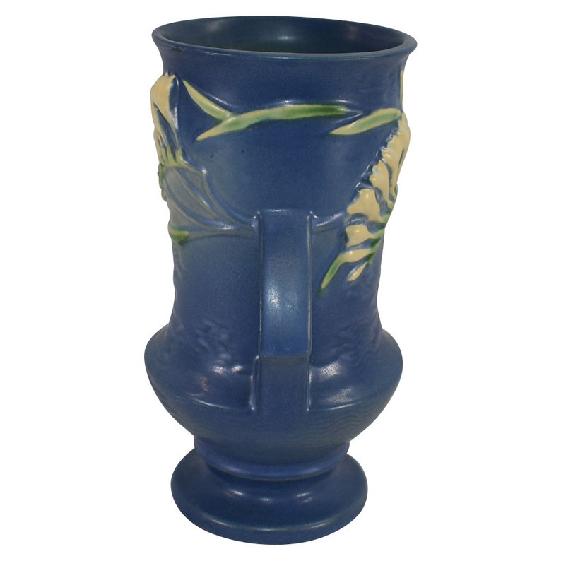 Roseville Pottery Freesia Blue Vase 1239 Etsy