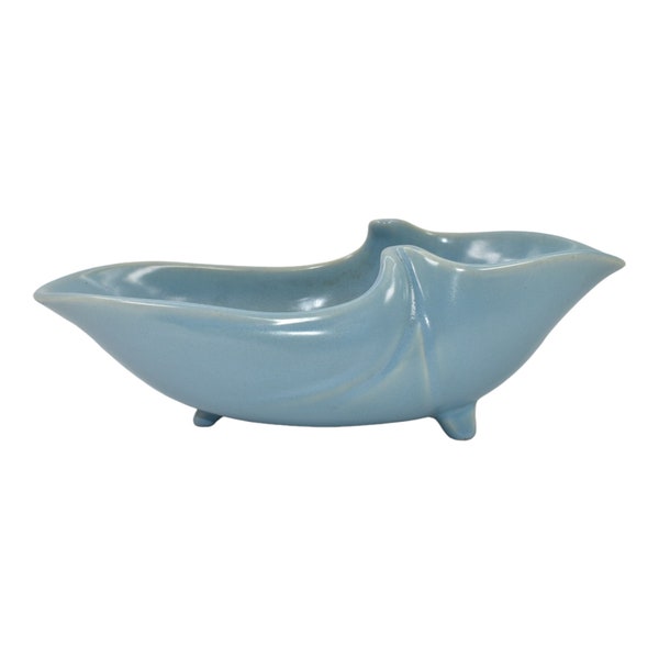 Weller 1950s Mid Century Modern Art Pottery Blue Three Footed Ceramic Planter