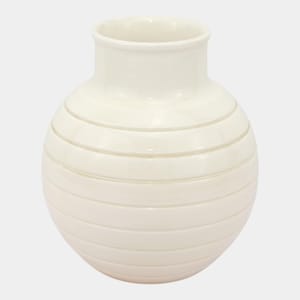 Keith Murray For Wedgwood 1930s Art Deco White Ribbed Art Pottery Bulbous Vase