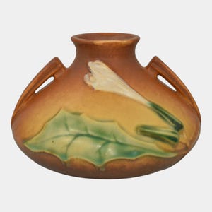 Roseville Thornapple Brown 1937 Art Deco Pottery Ceramic Squat Vase 808-4