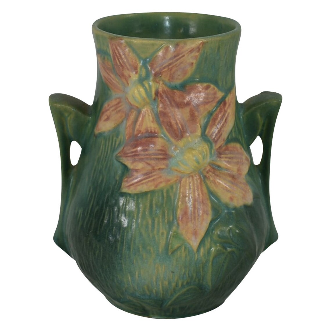 Roseville Pottery Clematis Green Handled Vase 1036 Etsy