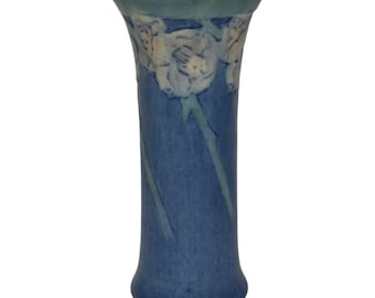 Newcomb College 1929 Vintage Arts and Crafts Pottery Blue Ceramic Vase Irvine