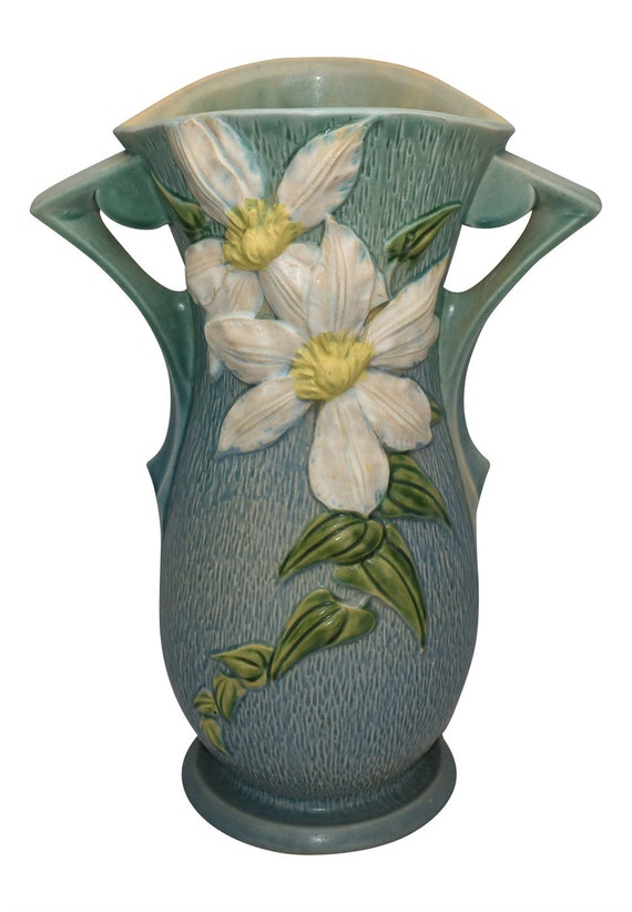 Roseville Pottery Clematis Blue Vase 114 15 Etsy