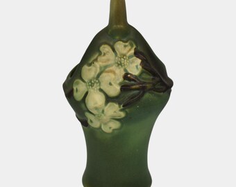 Roseville Dogwood Green Smooth 1920 Vintage Art Pottery Ceramic Basket