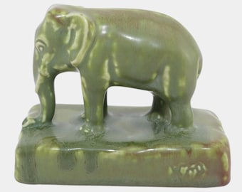 Rookwood 1930 Vintage Art Pottery Green Elephant Ceramic Paperweight Figurine 2797