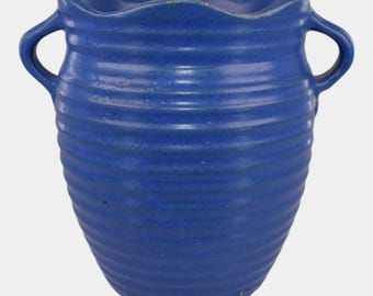 Burley Winter 1930s Vintage Art Pottery Solid Blue Art Deco Vase 3F