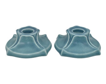 Rookwood 1919 Vintage Art Pottery Matte Blue Ceramic Candle Holders 2310