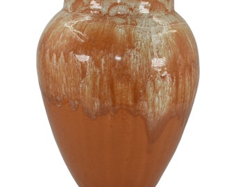 Robinson Ransbottom Ohio 1930s Vintage Art Pottery Orange Drip Oil Jar Vase