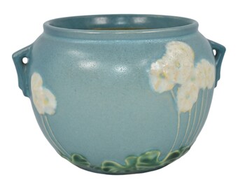 Roseville Primrose 1936 Art Deco Pottery Blue Ceramic Jardiniere Planter 634-4