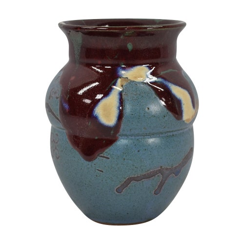 Bruce Odell 1996 Louisiana Studio Art Pottery Brown Blue Iridescent shops Raku Vase