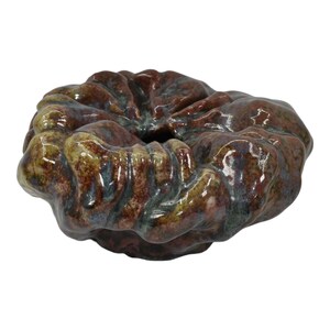 Tim Eberhardt 1997 Studio Pottery Mottled Red Green Twisted Gourd Vessel Vase