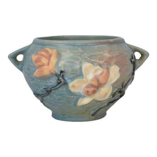 Shops Roseville Magnolia 1943 Art Pottery Blue Ceramic Jardiniere Planter 665-3