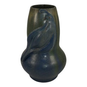 Ephraim Faience 2010 Hand Made Art Pottery Quail Experimental Blue Green Vase