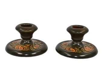 Roseville Rosecraft Panel Brown 1926 Vintage Art Pottery Ceramic Candle Holders