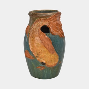 Ephraim Faience 2020 Hand Made Pottery Miniature River Koi Vase