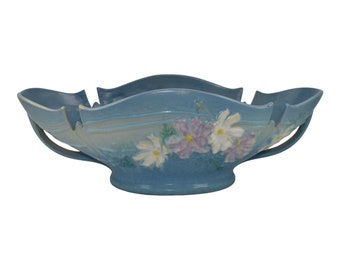 Roseville Cosmos Blue 1939 Vintage Art Deco Pottery Ceramic Console Bowl 374-14